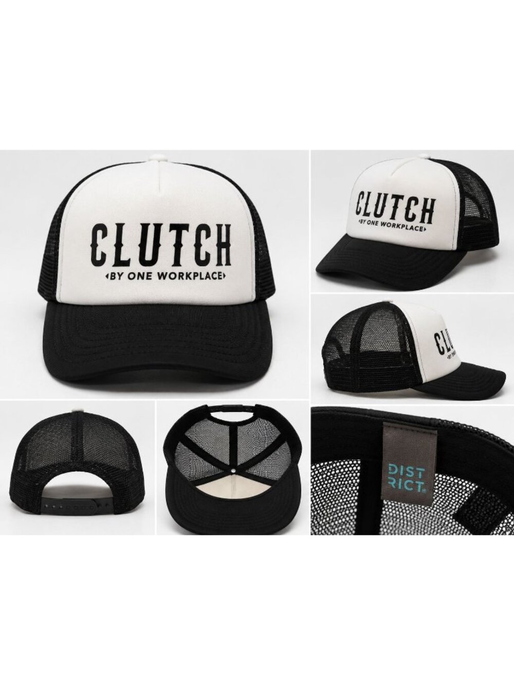 Clutch By One Workplace Black White Mesh Trucker Hat Snapback Cap NWT